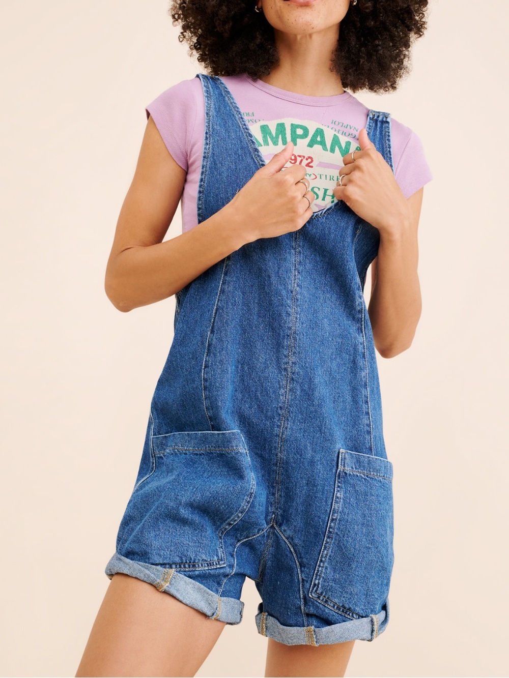 We The Free Blue Denim Short Overalls